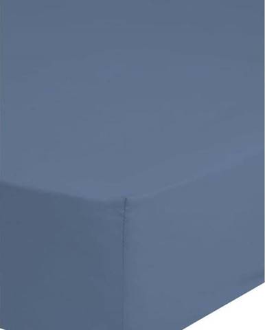 Modré elastické prostěradlo z bavlněného saténu HIP, 90 x 200 cm