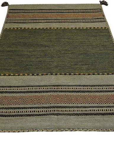 Zeleno-hnědý bavlněný koberec Webtappeti Antique Kilim, 160 x 230 cm