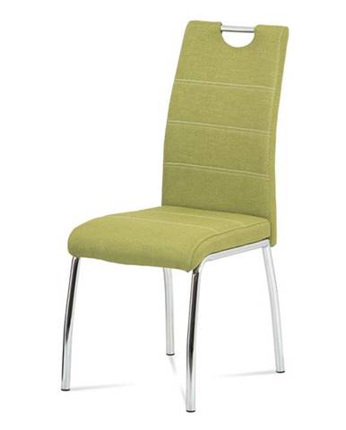 HC-485 GRN2 Jídelní židle, potah olivově zelená látka, bílé prošití, kovová čtyřnohá chromovaná podn