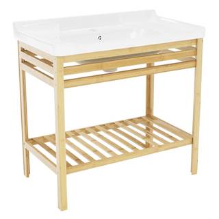 Stůl s keramickým umyvadlem, přírodní / bílá, SELENE TYP 6