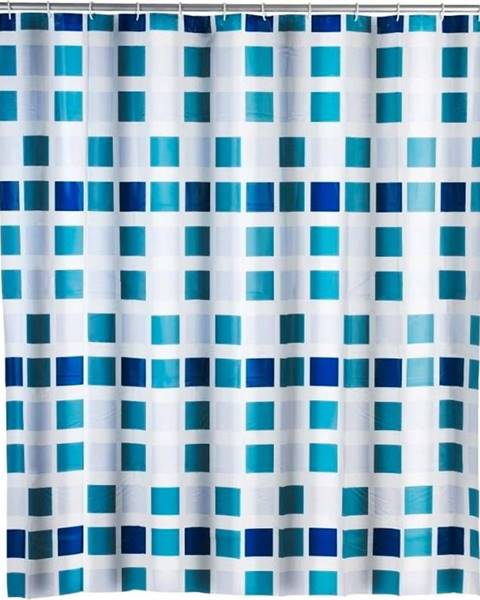Modrý sprchový závěs Wenko Mosaic, 180 x 200 cm