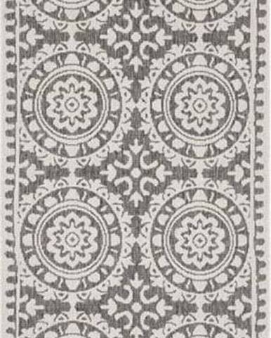 Šedo-krémový venkovní koberec Bougari Jardin, 80 x 350 cm
