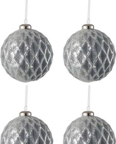 Sada 4 skleněných vánočních ozdob ve stříbrné barvě J-Line Diamond, ø 9 cm