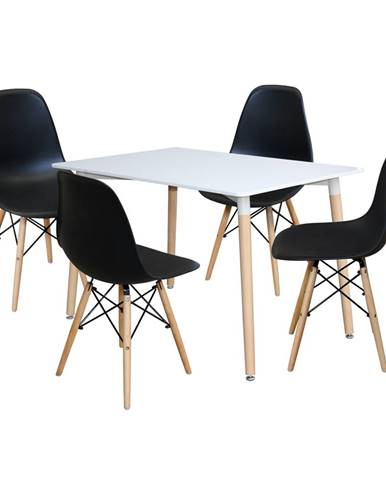Jídelní stůl 120x80 UNO bílý + 4 židle UNO černé