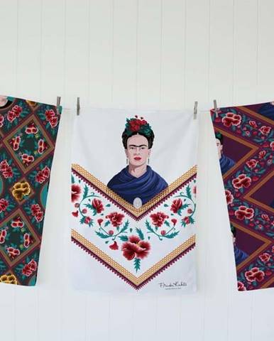 Sada 3 utěrek s příměsí bavlny Madre Selva Frida Flowers, 50 x 70 cm