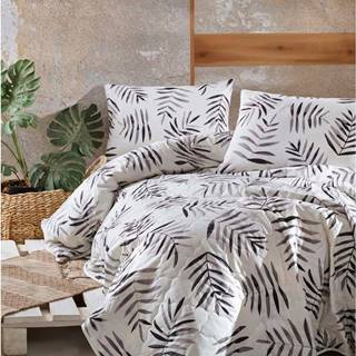 Bílo-černý přehoz přes postel se 2 povlaky na polštář z ranforce bavlny EnLora Home Folla, 225 x 240 cm