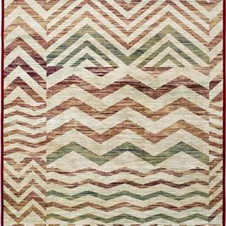 Béžovo-vínový koberec z viskózy Universal Belga Zig Zag, 70 x 110 cm
