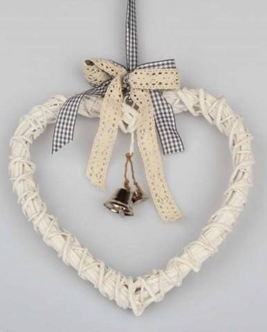 Bílé ratanové závěsné srdce Dakls Bell, 20 cm