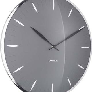 Šedé skleněné nástěnné hodiny Karlsson Leaf, ø 40 cm