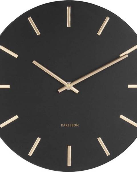 Karlsson Černé nástěnné hodiny s ručičkami ve zlaté barvě Karlsson Charm, ø 30 cm