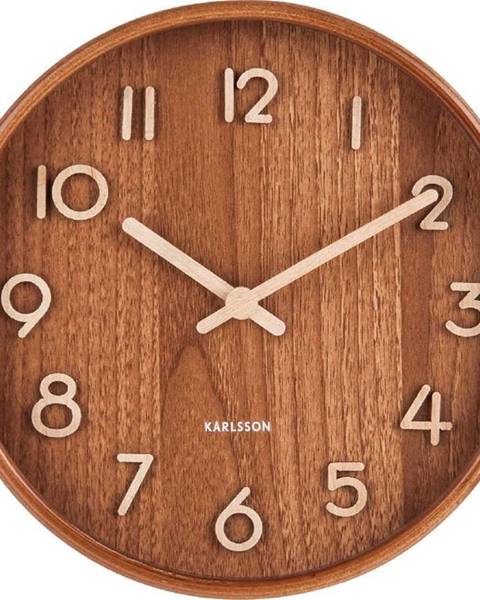 Karlsson Hnědé nástěnné hodiny z lipového dřeva Karlsson Pure Small, ø 22 cm