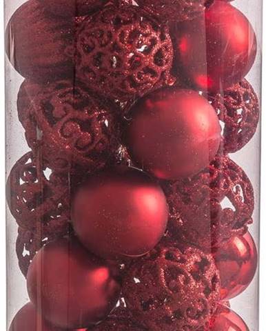 Sada 30 vánočních ozdob v červené barvě Unimasa Mixto, ø 5 cm