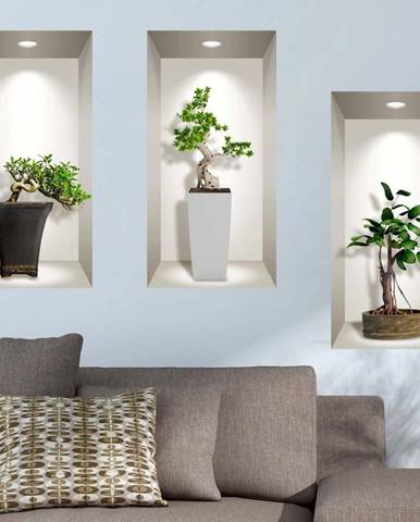 Sada 3 3D samolepek na zeď Ambiance Bonsai Plants