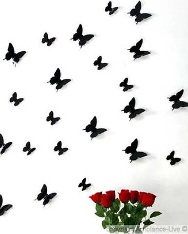 Sada 12 černých 3D samolepek Ambiance Butterflies