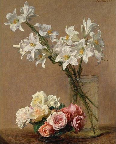 Reprodukce obrazu Henri Fantin-Latour - Roses and Lilies, 45 x 60 cm