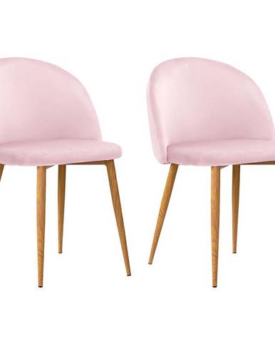 Židle Song Aksamit Růžový/ Noha Dub - 2 ks - 2 ks