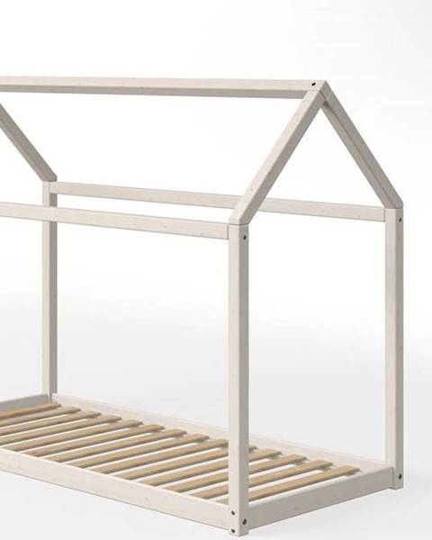 Bílá domečková dětská postel z borovicového dřeva Flexa White, 90 x 200 cm