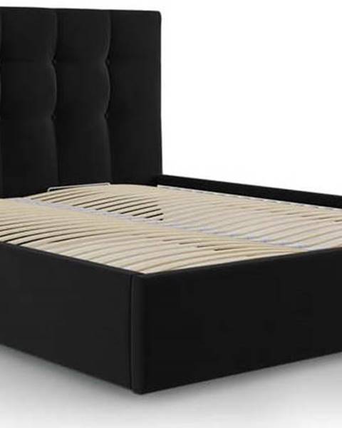 Mazzini Beds Černá sametová dvoulůžková postel Mazzini Beds Nerin, 160 x 200 cm