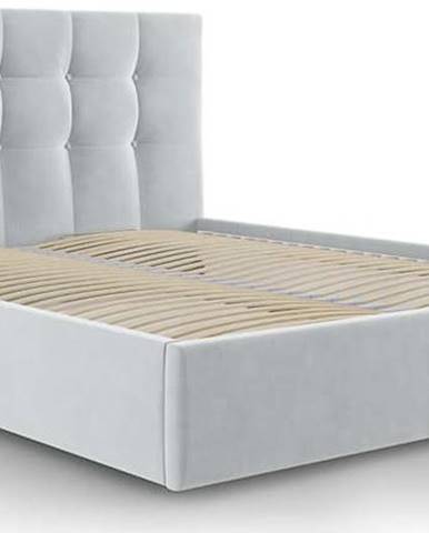 Světle šedá sametová dvoulůžková postel Mazzini Beds Nerin, 180 x 200 cm