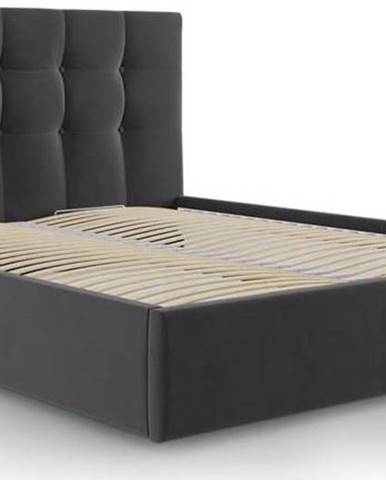 Tmavě šedá sametová dvoulůžková postel Mazzini Beds Nerin, 160 x 200 cm