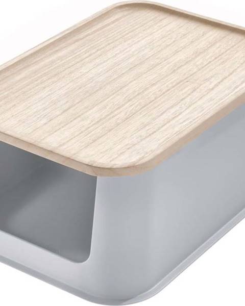 Šedý úložný box s víkem ze dřeva paulownia iDesign Eco Open, 21,3 x 30,2 cm