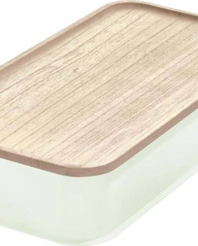 Bílý úložný box s víkem ze dřeva paulownia iDesign Eco, 21,3 x 43 cm