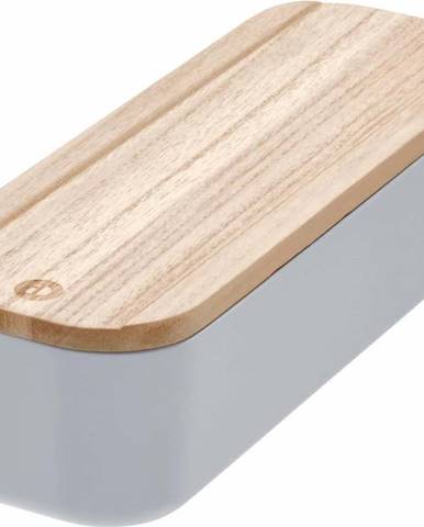 Šedý úložný box s víkem ze dřeva paulownia iDesign Eco, 9 x 27,5 cm