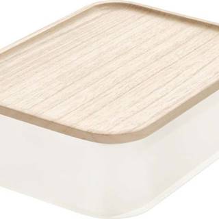 Bílý úložný box s víkem ze dřeva paulownia iDesign Eco, 21,3 x 30,2 cm