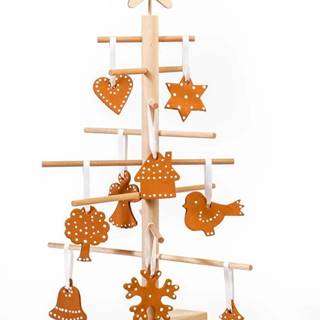 Set dřevěného vánočního stromku a 14 terakotových ozdob Nature Home, výška 45 cm