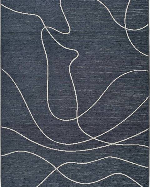 Universal Tmavě modrý venkovní koberec s příměsí bavlny Universal Doodle, 57 x 110 cm
