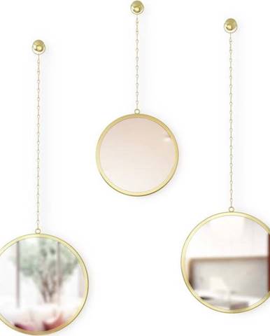 Sada 3 závěsných zrcadel na řetězu ve zlaté barvě Umbra Rondo