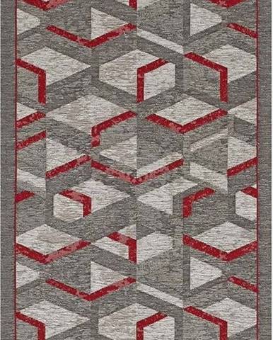 Šedo-červený běhoun Floorita Hypnotik, 55 x 280 cm