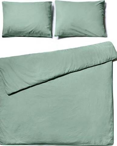 Mátově zelené povlečení na dvoulůžko ze stonewashed bavlny Bonami Selection, 200 x 200 cm