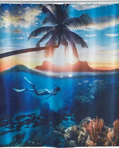 Modrý sprchový závěs Wenko Paradise, 180 x 200 cm