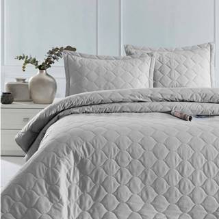 Světle šedý přehoz přes postel se 2 povlaky na polštář z ranforce bavlny EnLora Home Fresh, 225 x 240 cm