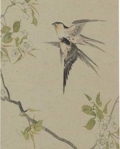 Plakát z ručně vyráběného papíru BePureHome Swallows, 35 x 25 cm