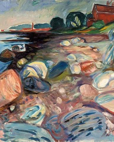Reprodukce obrazu Edvard Munch - Shore with Red House, 70 x 50 cm