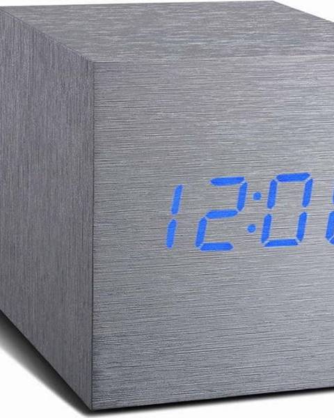 Gingko Šedý budík s modrým LED displejem Gingko Cube Click Clock