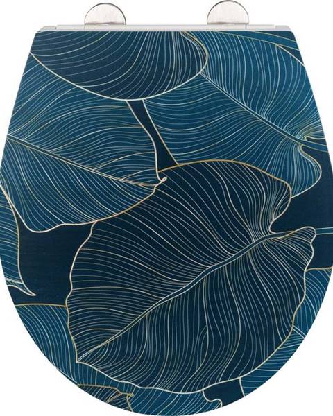 WENKO Modré záchodové prkénko se snadným zavíráním Wenko Big Leaves, 38 x 45 cm