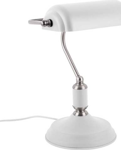 Bílá stolní lampa s detaily ve stříbrné barvě Leitmotiv Bank