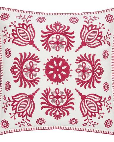 Bílo-růžový bavlněný dekorativní povlak na polštář Westwing Collection Folk, 45 x 45 cm