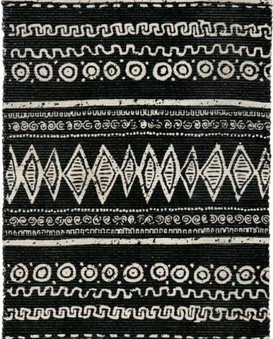 Černo-bílý bavlněný koberec Webtappeti Ethnic, 55 x 110 cm