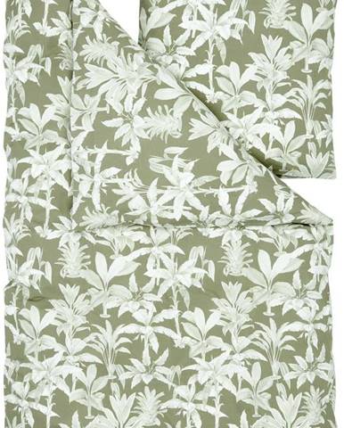 Zeleno-šedé povlečení na jednolůžko z ranforce bavlny Westwing Collection, 155 x 220 cm