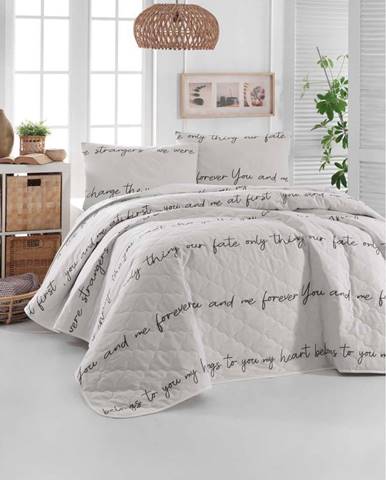 Bílý přehoz přes postel se 2 povlaky na polštář z ranforce bavlny EnLora Home Print, 225 x 240 cm