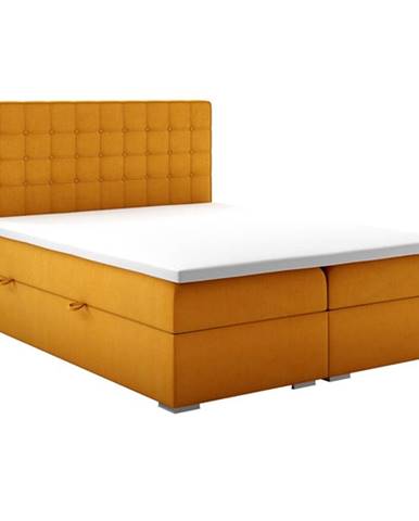 Čalouněná postel Charlize 140x200, žlutá, vč. matrace,topperu,ÚP