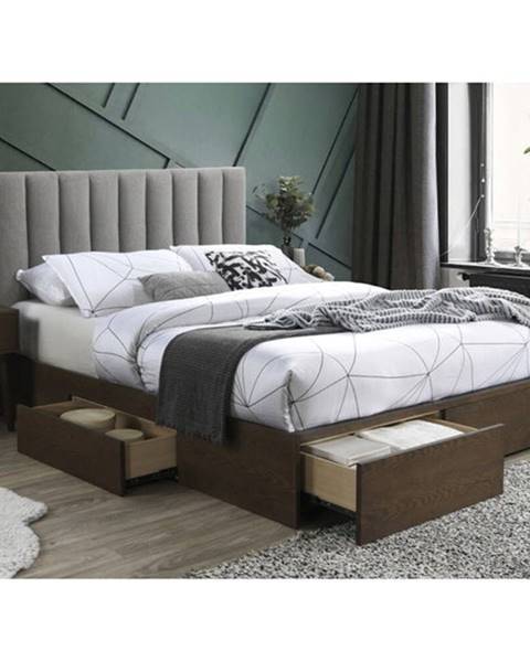 OKAY Dřevěná postel Omar 160x200, ořech, šedá, včetně roštu a ÚP