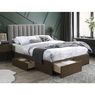 Dřevěná postel Omar 160x200, ořech, šedá, včetně roštu a ÚP