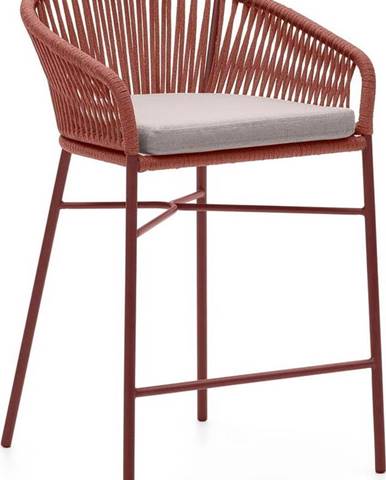 Zahradní barová židle s výpletem v barvě terakota Kave Home Yanet, výška 85 cm