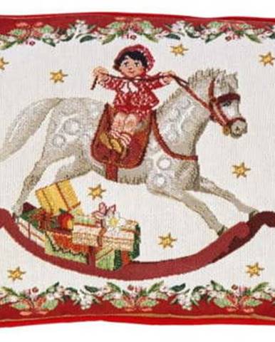 Červeno-bílý bavlněný dekorativní polštář s vánočním motivem Villeroy & Boch Toys Fantasy, 32 x 48 cm