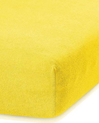 Tmavě žluté elastické prostěradlo s vysokým podílem bavlny AmeliaHome Ruby, 140/160 x 200 cm